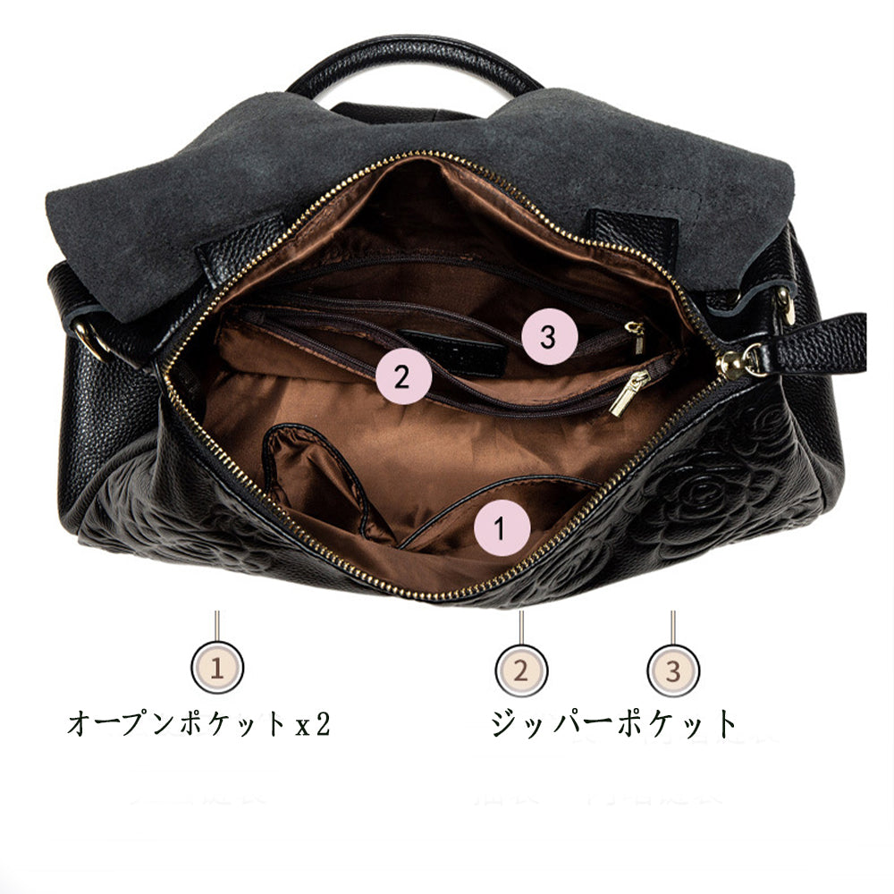Lumera Mira 型押しレザートート ブラック